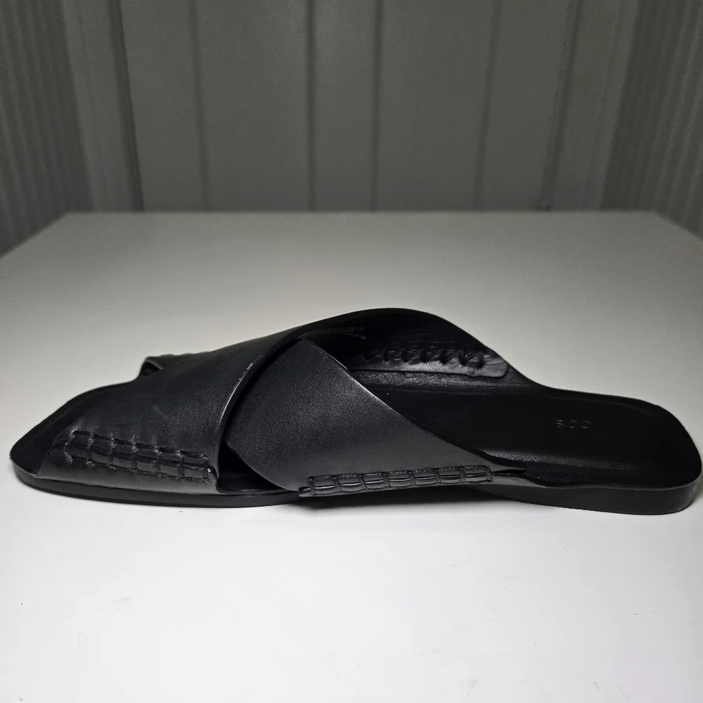 COS Womens Crossover Leather‎ Sandal Size 7.5 Black Slides Minimalist Staple - Picture 7 of 11